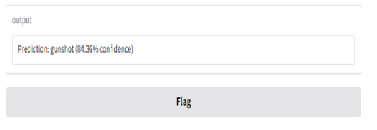 Fig (12b) Prediction output showing gunshot classification with confidence